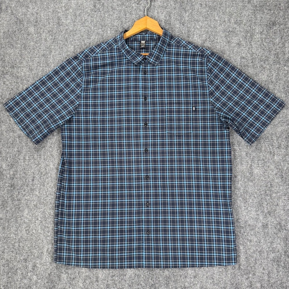 Helly Hansen Fjord QD Shirt Men's 2XL Navy Check UPF 50 Quick Dry Plaid